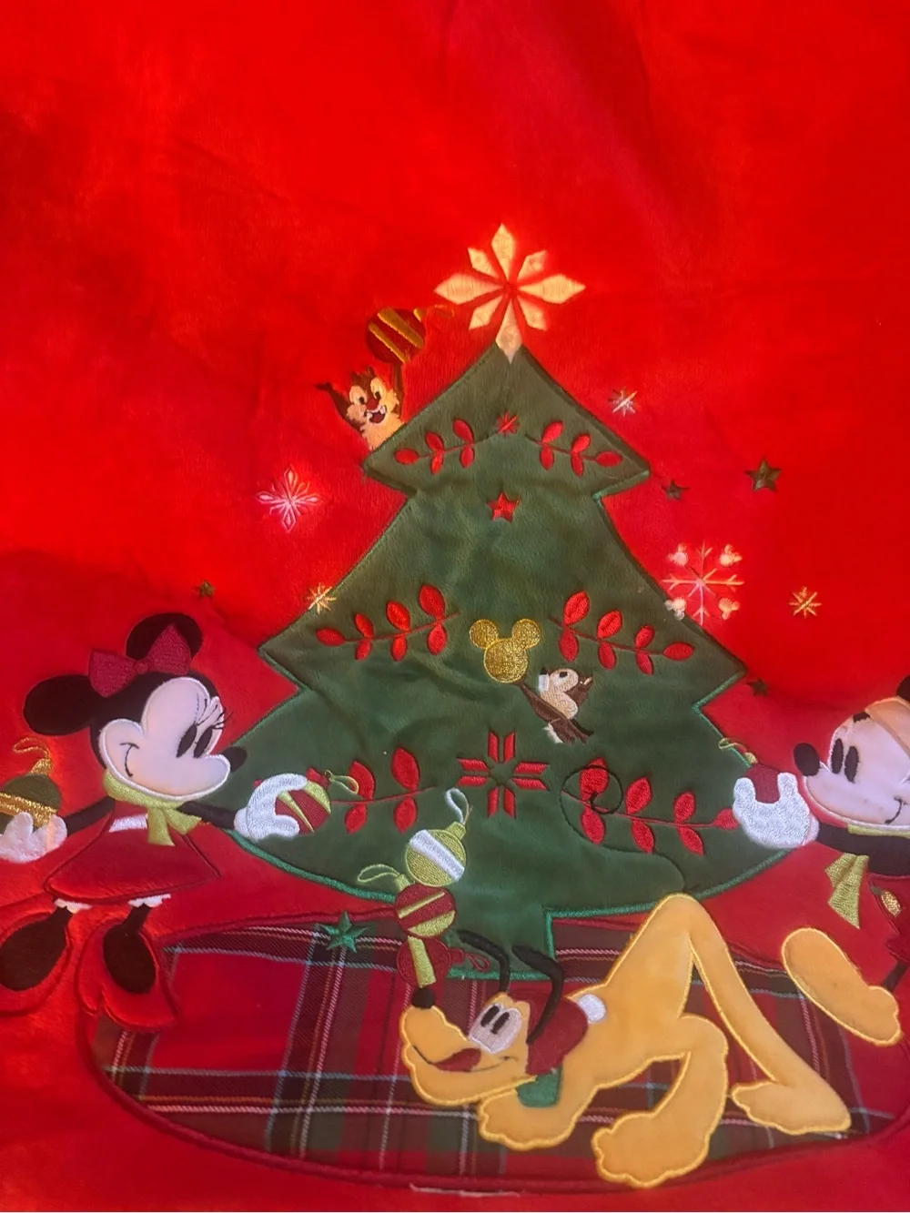 Disney Red Plush Holiday Gift Sack with Mickey, Minnie & Pluto like new
